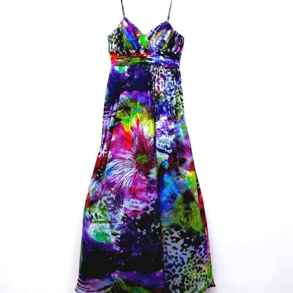 Dcode 1.8 Multicolor Abstract Tulle Ruched Sleeveless Maxidress - Picture 6 of 17